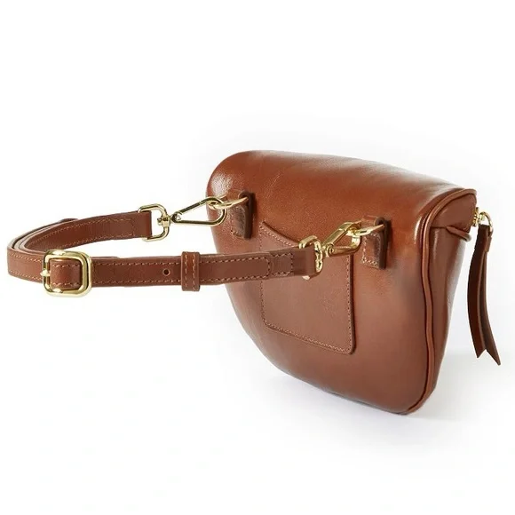 NWOT MARK & GRAHAM 100% LEATHER CROSSBODY SLING BAG IN HAZELNUT